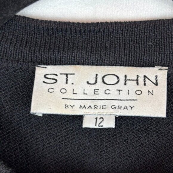 Vintage St. John Collection Marie Gray Women's Black cream button cardigan sz 12 - Picture 5 of 10